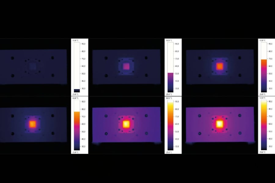 Image sequence recording of an LED on a heat sink