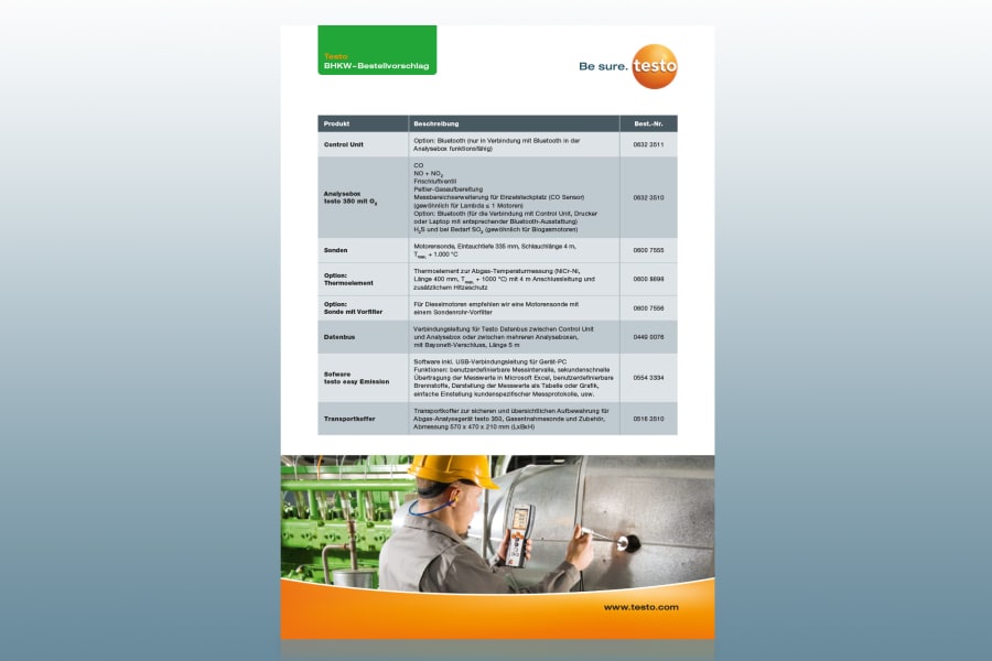 Bestellvorschlag BHKW - Emissions-Messgerät testo 350
