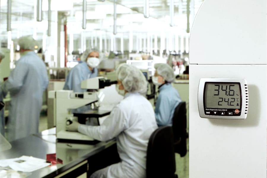 A hygrometer monitors the humidity in a research laboratory