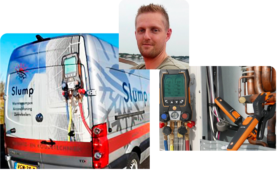 O novo auxílio de instalação digital testo 557s em uso na Slump Heizungs- und Kältetechnik (NL)