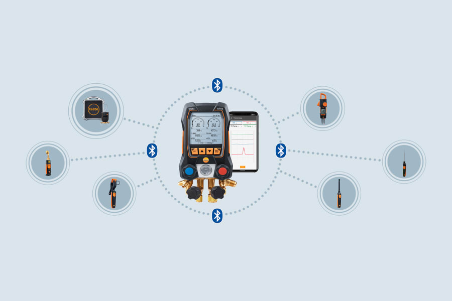 Wireless measurement of temperature, vacuum, refrigerant weight and current