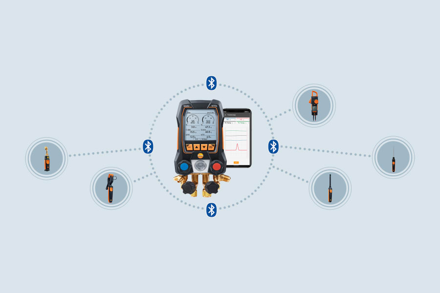 Draadloze meting van temperatuur, vacuüm, koudemiddelgewicht en stroom
