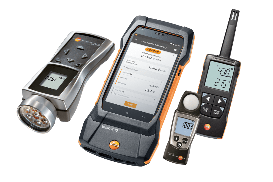 Przyrządy do pomiaru CO2, CO, natężenia światła i prędkości obrotowej od Testo