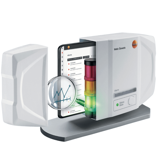 testo Saveris 1 base with software, signal lamp and analysis symbol. 