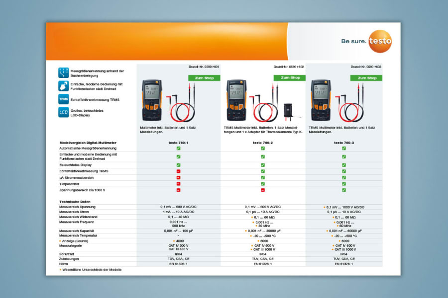 Testo Digital Multimeters in comparison
