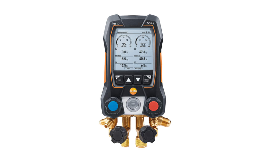 Testo 557s smart digital manifold front view for refrigeration and air conditioning service