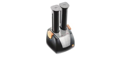 Desktop charging station for two rechargeable batteries
