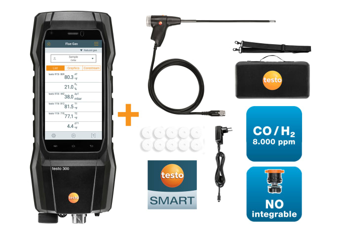 Set analizador de combusti&oacute;n testo 300 con sonda flex&iacute;ble