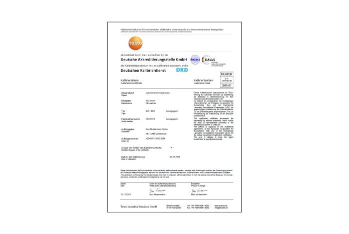 Calicration certificate