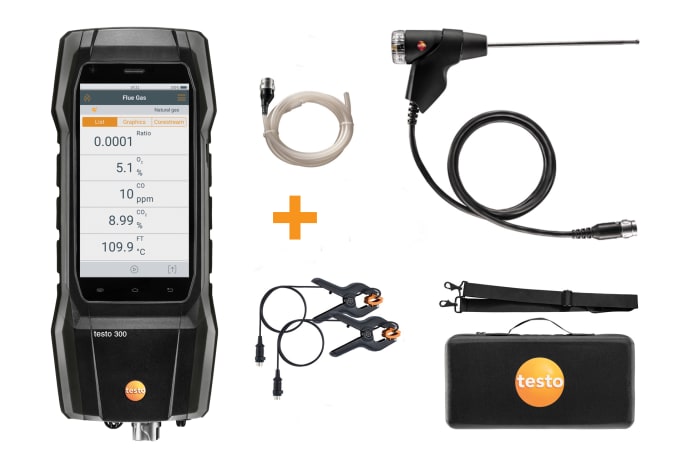 Testo 300+ Rauchgasanalysator Advanced Kit – Mit O2/CO-Sensoren, Bluetooth, Druckprüfung – Für Heizungsmessungen