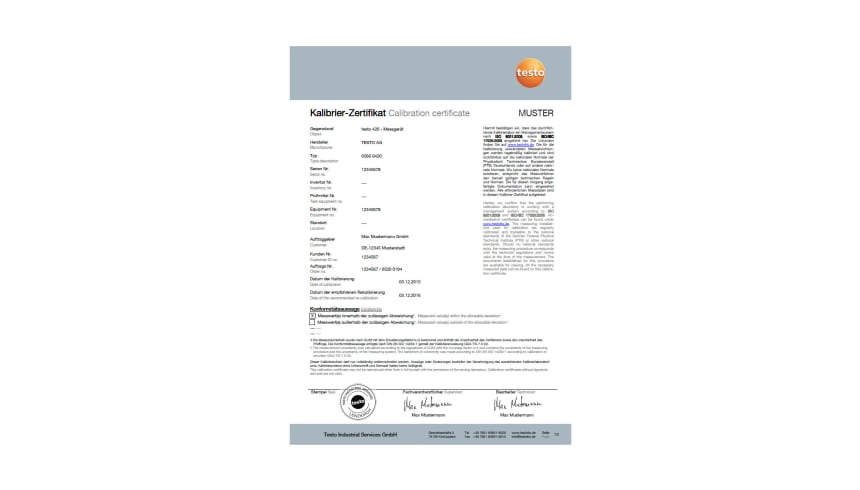 Calibration certificate