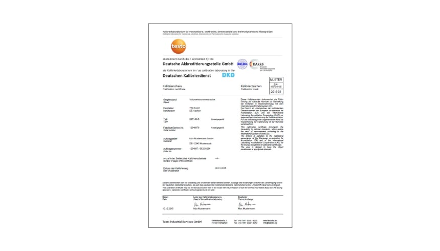 Calicration certificate