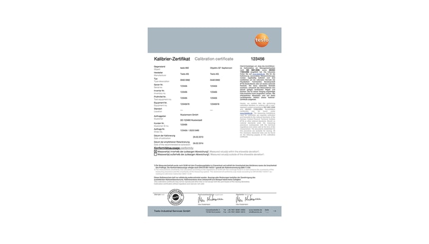ISO calibration certificate