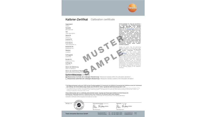 Calibration certificate