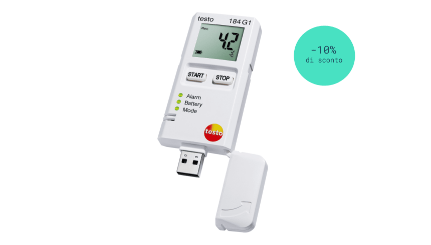 Data logger USB per temperatura, umidit&agrave; e urti testo 184 G1