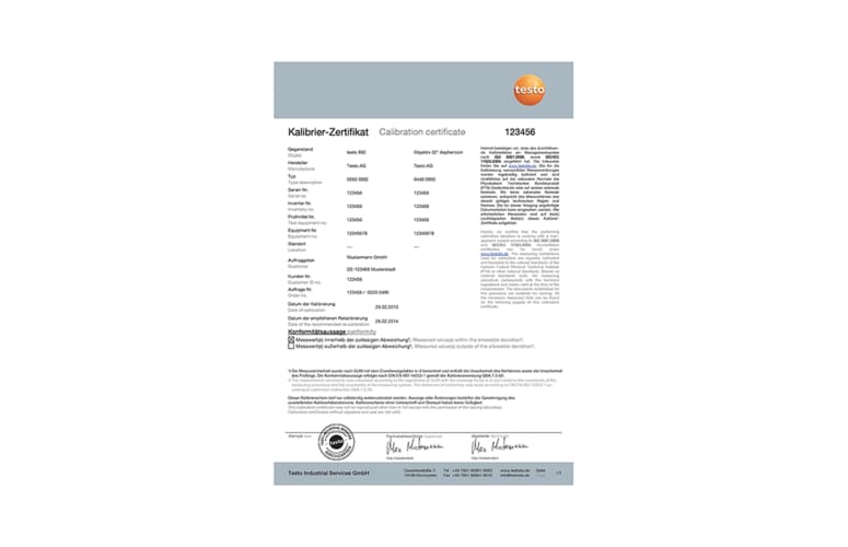ISO calibration certificate