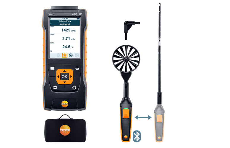 testo&nbsp;440 delta P Kit combin&eacute; 1 avec Bluetooth&reg; pour l&rsquo;&eacute;coulement