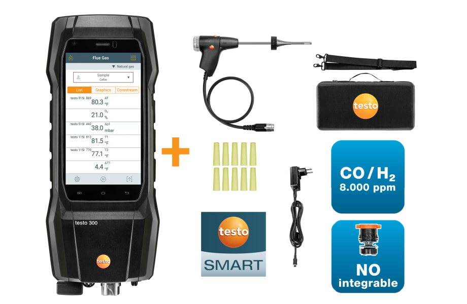 Kit analisador de combust&atilde;o testo 300 com sonda compacta
