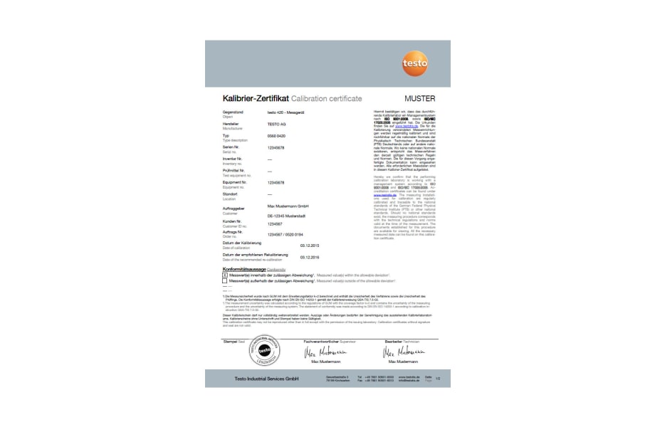 Calibration certificate