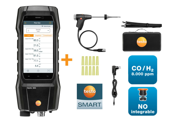 Set analizador de combustión testo 300 con sonda compacta