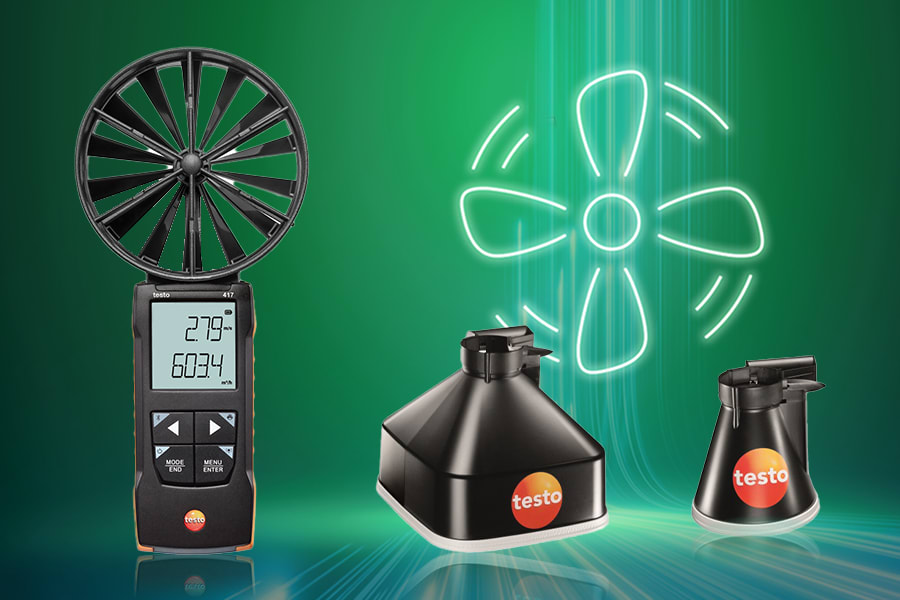 Anemômetro de palheta testo 417 com funis de medição