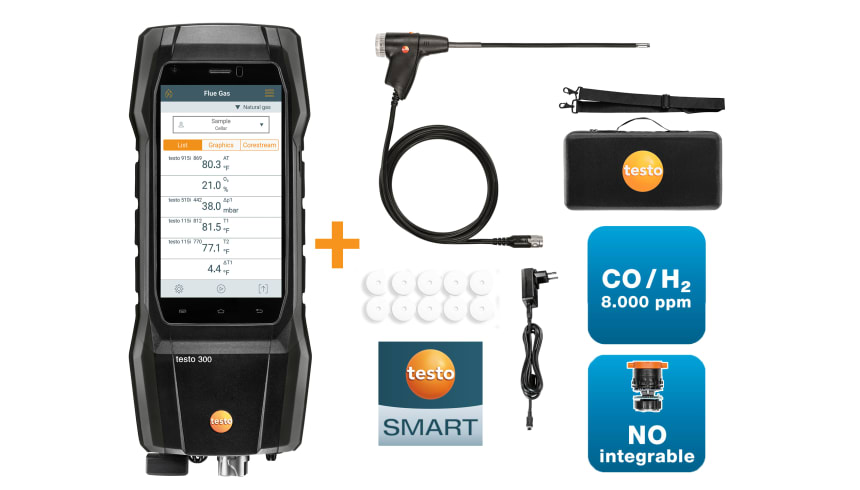 Set analizador de combustión testo 300 con sonda flexíble