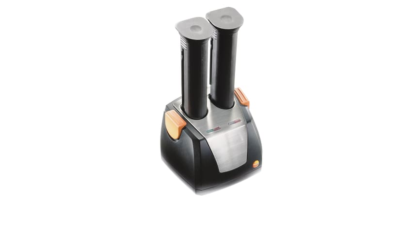 Desktop charging station for two rechargeable batteries