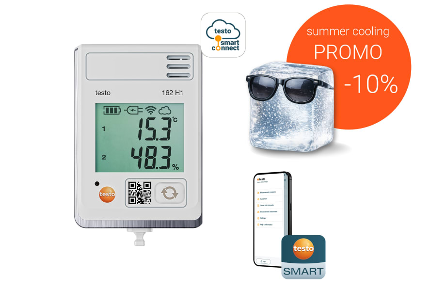 Data logger WiFi de humedad y temperatura testo 162 H1 en promci&oacute;n