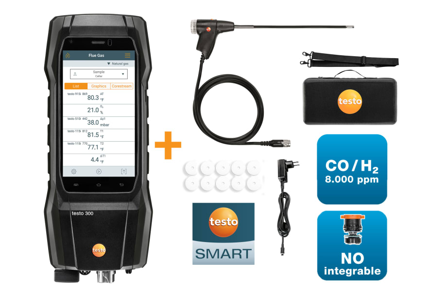 Set analizador de combusti&oacute;n testo 300 con sonda flex&iacute;ble