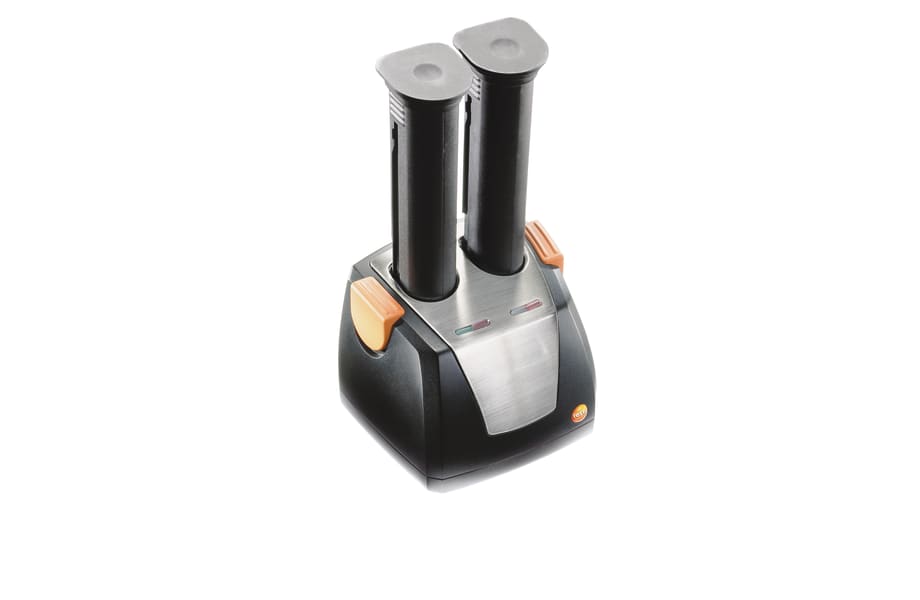 Desktop charging station for two rechargeable batteries