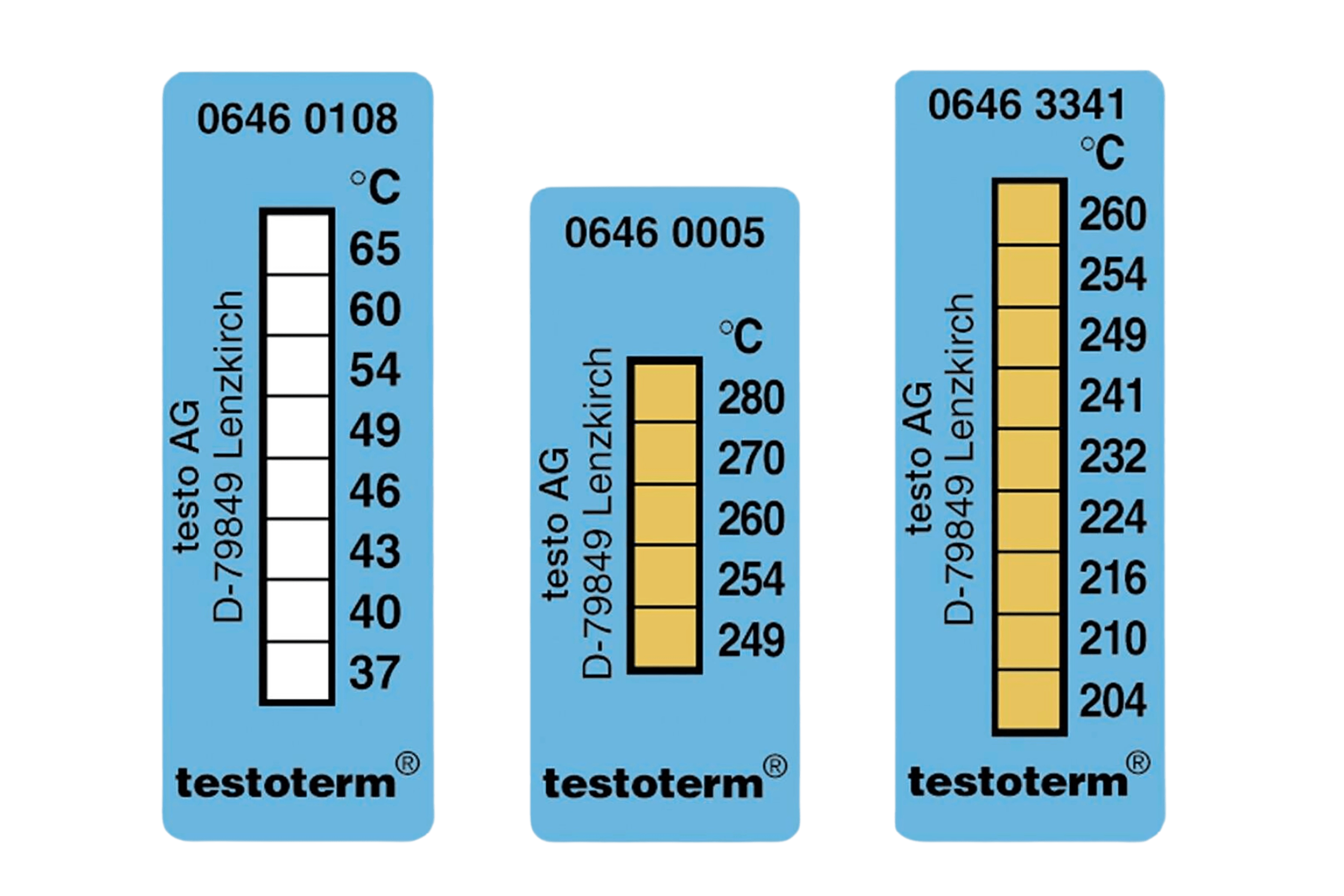 Temperature measuring strips with 14 temperature zones
